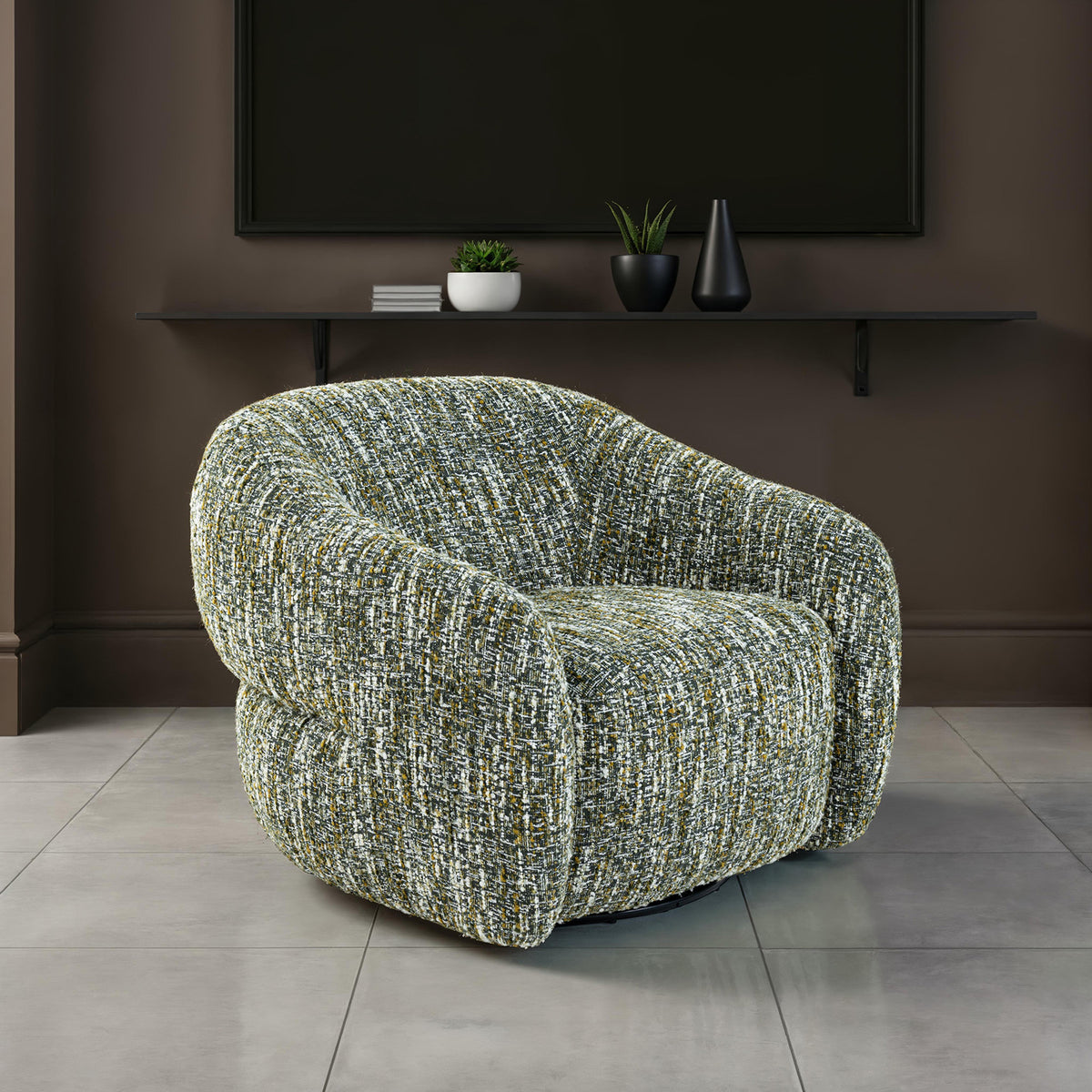 Pyrena 360-Degree Swivel Barrel Accent Chair - Green