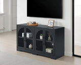 Halstead Rustic 55" Console Cabinet with Tempered Glass & Adjustable Shelves - Black