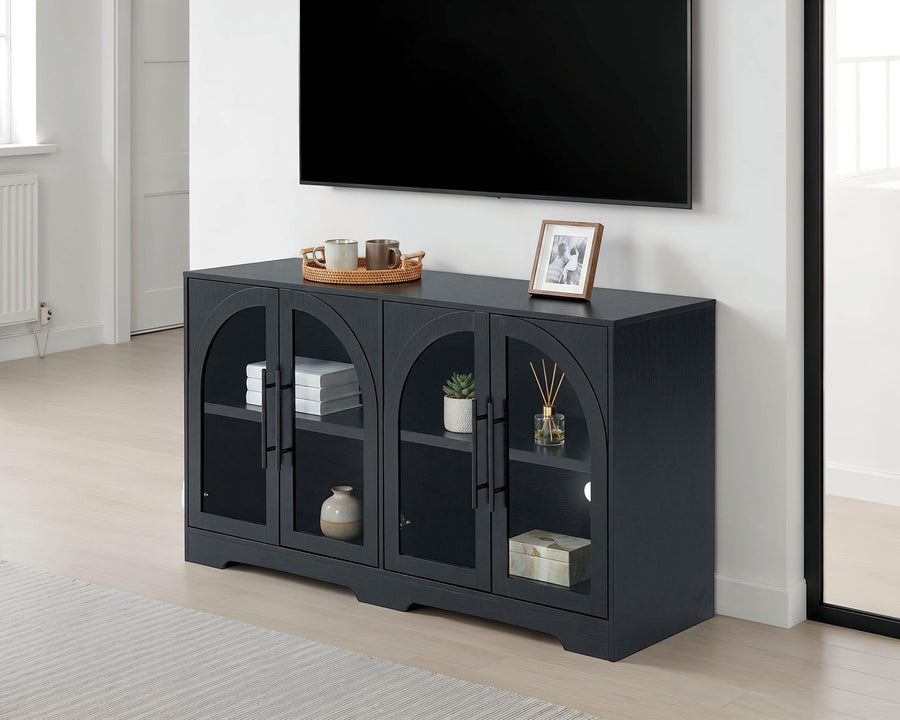 Halstead Rustic 55" Console Cabinet with Tempered Glass & Adjustable Shelves