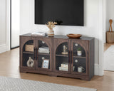 Halstead Rustic 55" Console Cabinet with Tempered Glass & Adjustable Shelves - Walnut