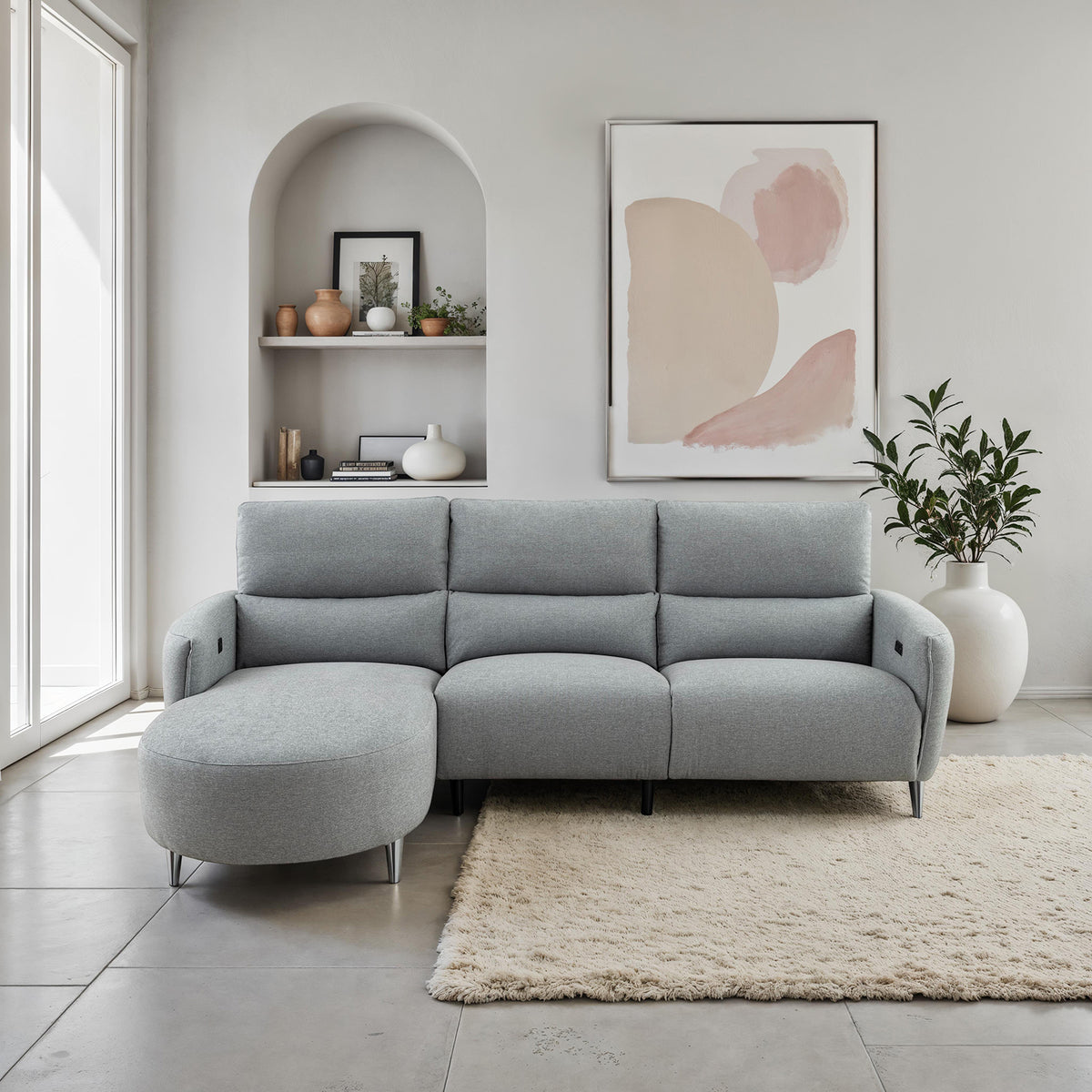 Galten Contemporary Power Reclining Sectional with Chaise & USB Ports - Left Chaise