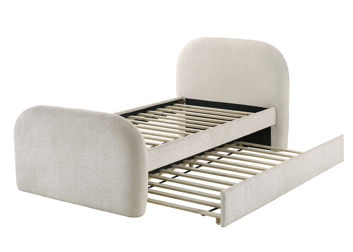 Vanni Upholstered Twin Bed with Trundle - Rounded Profile in Ivory