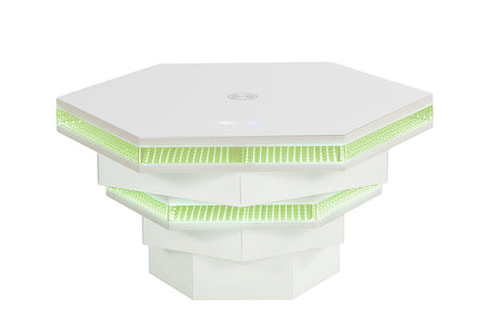 Zeta Hexagon Smart Coffee Table with LED Lights, Bluetooth Speaker & Wireless Charging – White, view 10