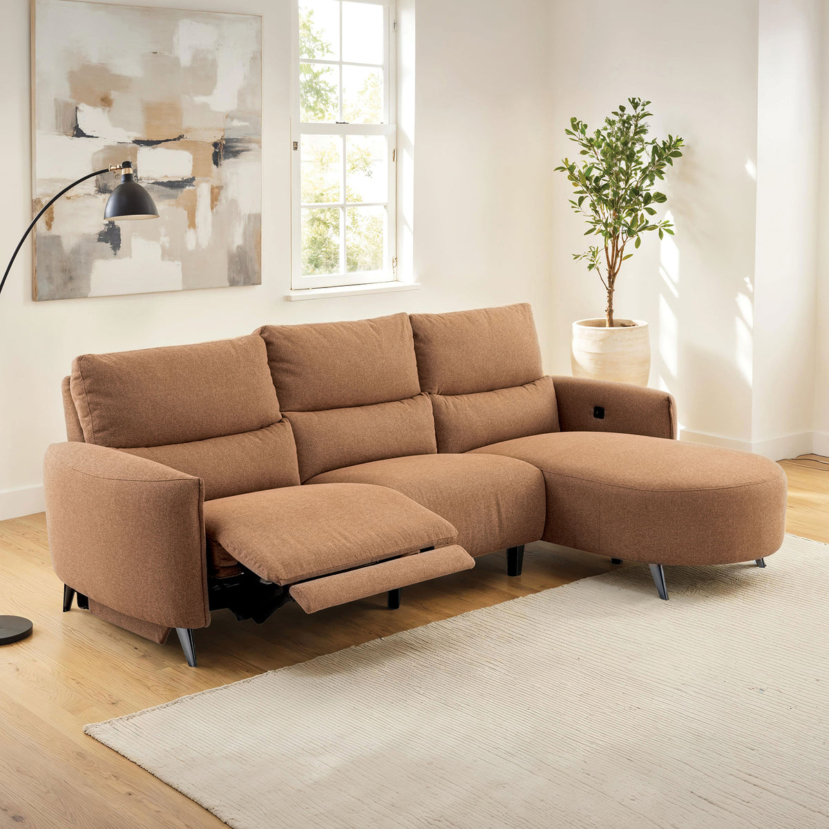 Galten Contemporary Power Reclining Sectional with Chaise & USB Ports - Right Chaise
