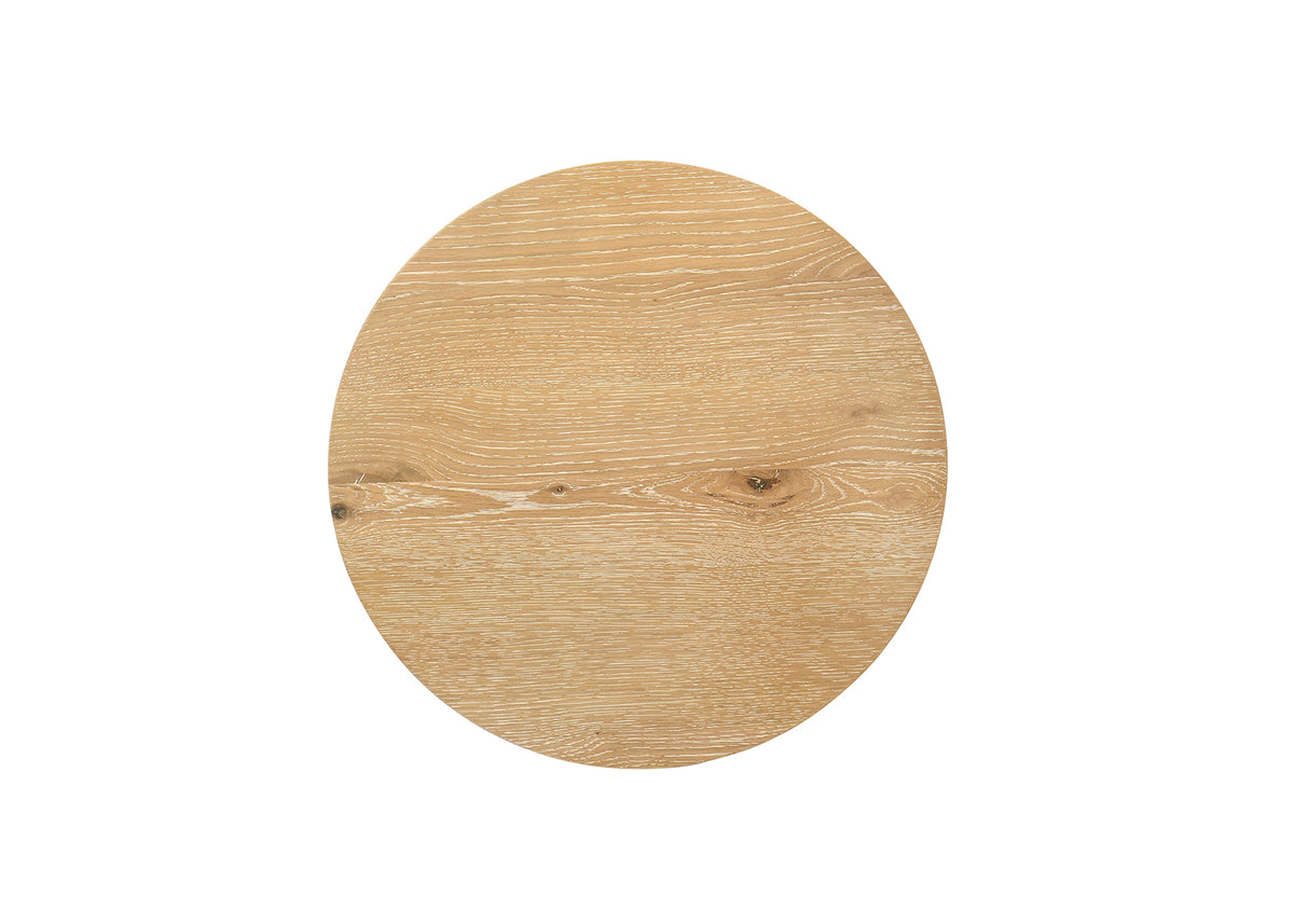 Olgod Round Pedestal Coffee & End Table - Cross Cutout Base in Oak or Walnut