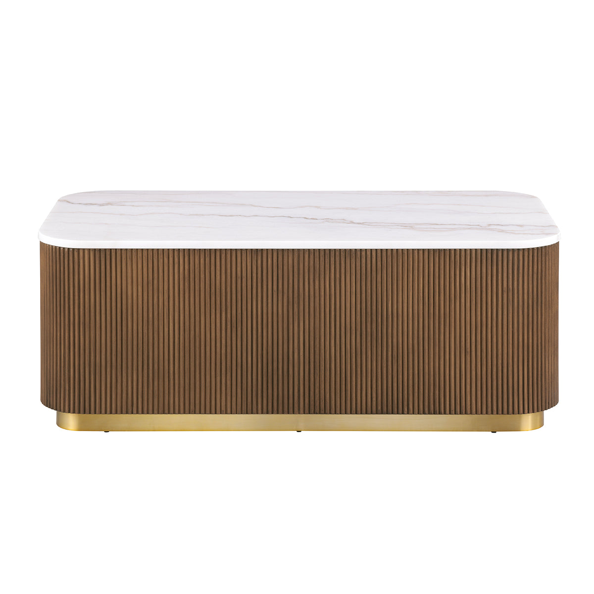 Virden Genuine Marble Cocktail & End Tables - Reeded Plinth Base with Gold Accents