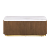 Virden Genuine Marble Cocktail & End Tables - Reeded Plinth Base with Gold Accents