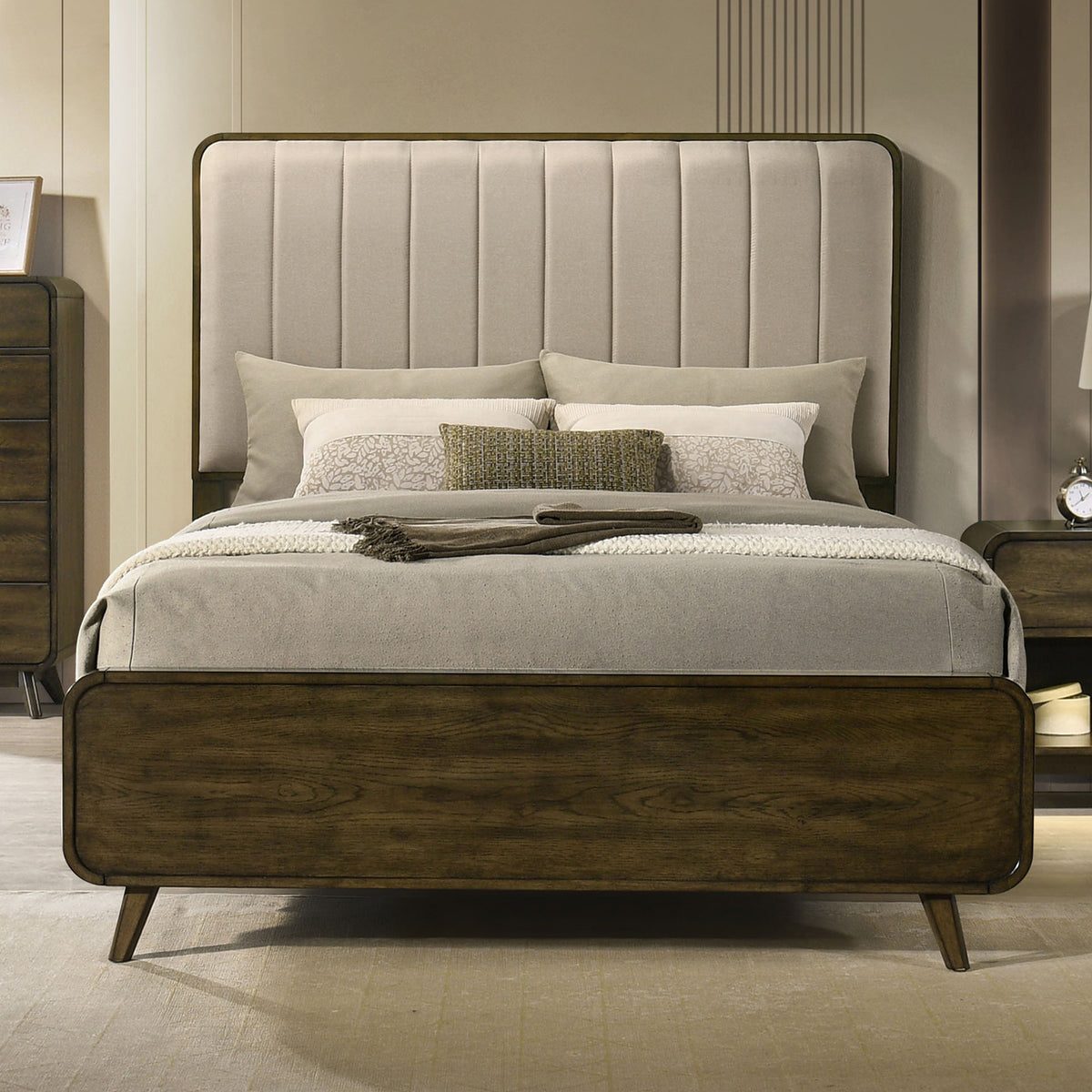 Eastlin Mid-Century Modern Bed & Bedroom Set with Channeled Upholstered Headboard - Queen Bed Only