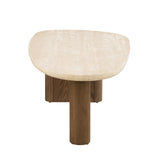 Nolfi Contemporary Travertine Coffee & End Tables - Trestle Base in Brown Oak