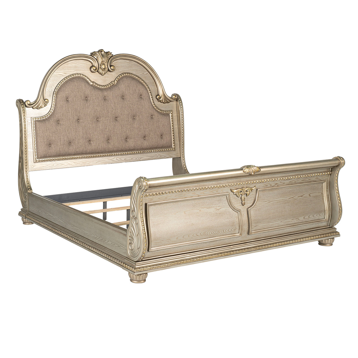 Fromberg Traditional Sleigh Bed & Bedroom Set with Marble Tops – Gold Champagne, view 8