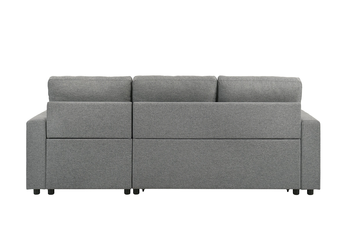 Giorgi Linen-Look Sectional with Pull-Out & Storage Chaise - Floating Legs, Contemporary
