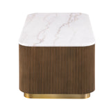 Virden Genuine Marble Cocktail & End Tables - Reeded Plinth Base with Gold Accents
