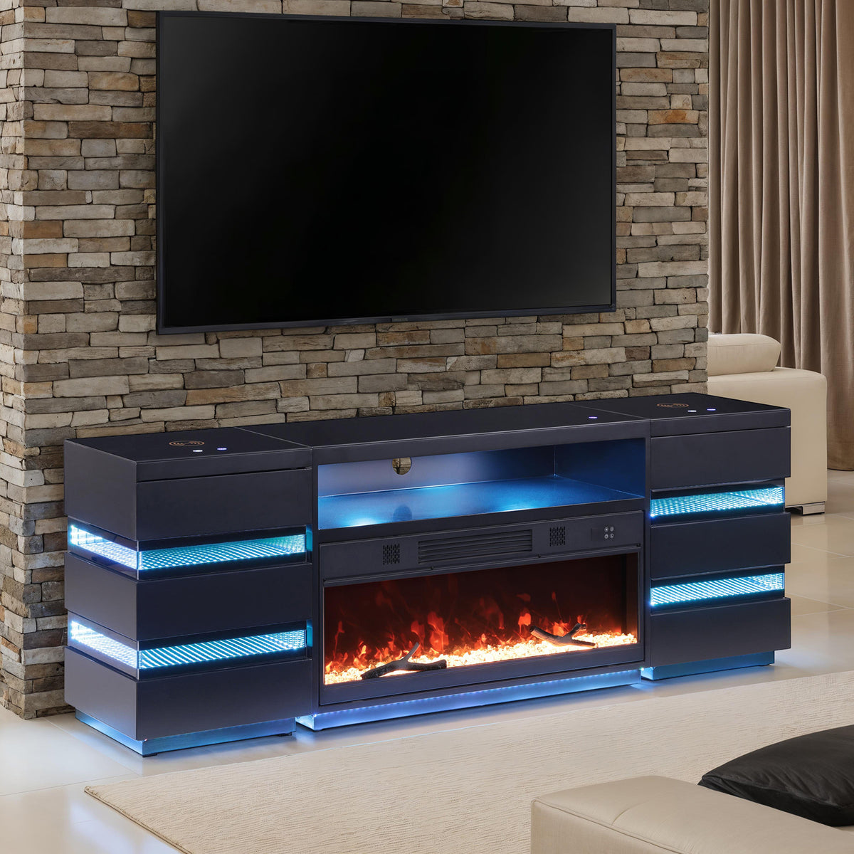 Terni Electric Fireplace TV Stand & Side Tables - 3pcs- TV Stand + 2 Side Tables