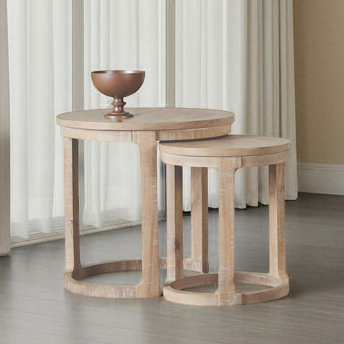 Hickory Transitional Solid Pine Coffee Table & Nesting End Tables - Nesting End Tables (Small + Large)