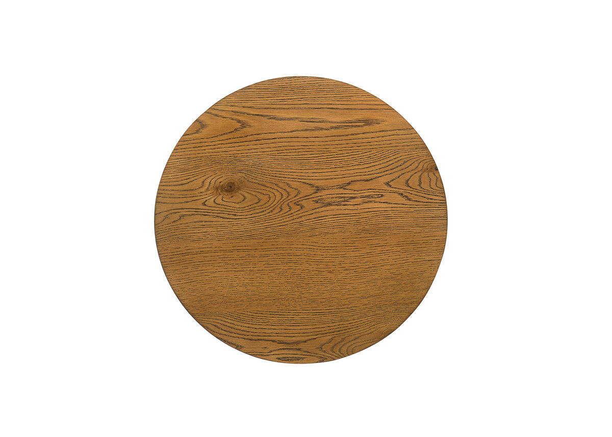 Olgod Round Pedestal Coffee & End Table - Cross Cutout Base in Oak or Walnut