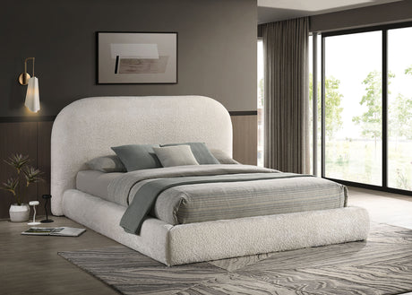 Whitnash Contemporary Round-Profile Upholstered Platform Bed - Queen