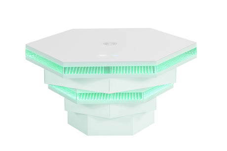 Zeta Hexagon Smart Coffee Table with LED Lights, Bluetooth Speaker & Wireless Charging – White, view 5