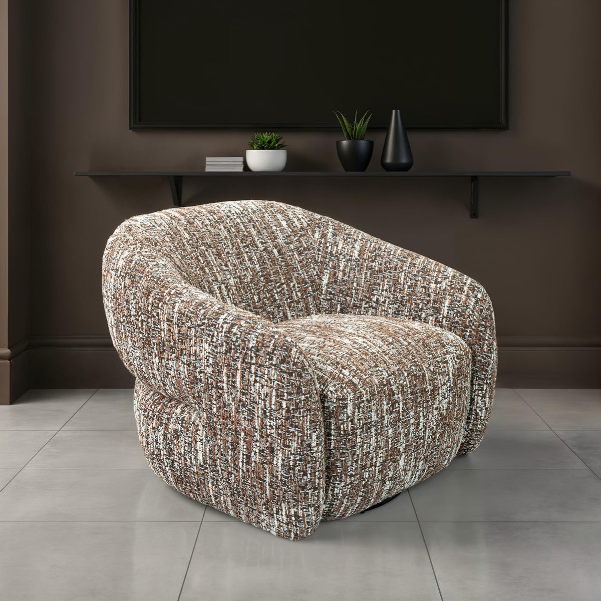 Pyrena 360-Degree Swivel Barrel Accent Chair - Brown