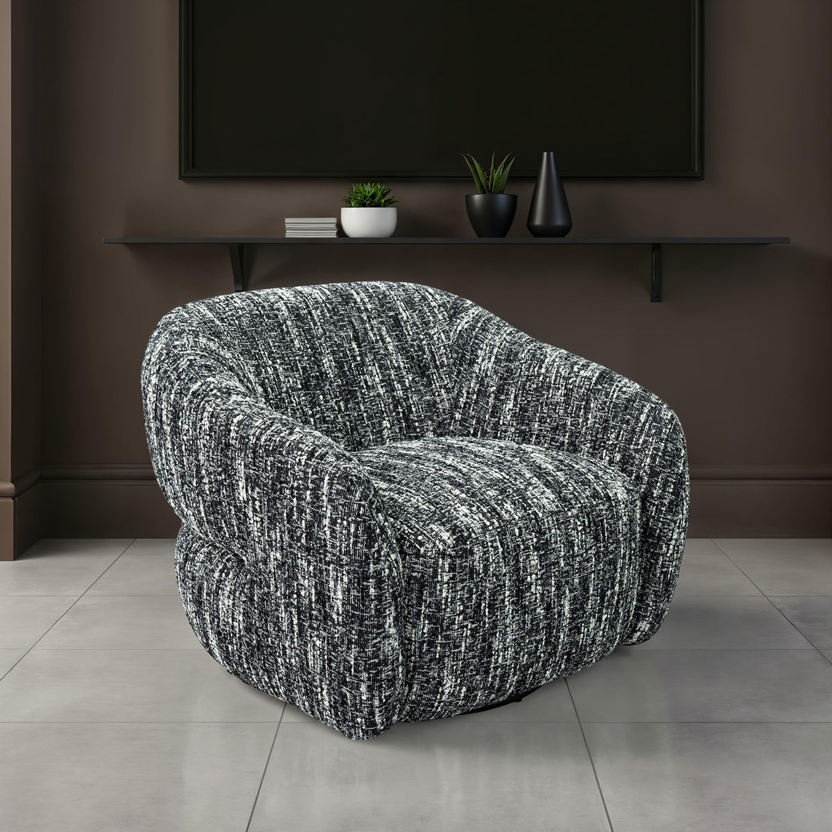 Pyrena 360-Degree Swivel Barrel Accent Chair - Black