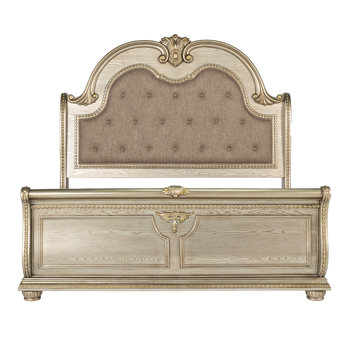 Fromberg Traditional Sleigh Bed & Bedroom Set with Marble Tops – Gold Champagne, view 7