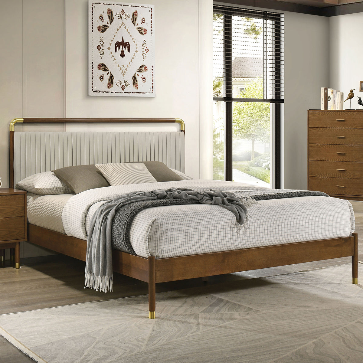 Bardot Mid-Century Modern Channel-Tufted Bed & Bedroom Set - Queen Bed Only