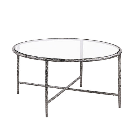 Talva Square Tempered Glass Coffee & End Table with Forged Steel Base - Coffee Table