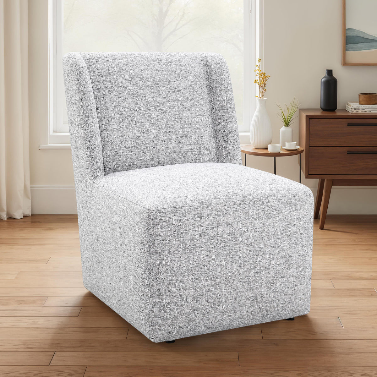 Fede Contemporary Wingback Upholstered Dining Chair with Casters - Feather Gray