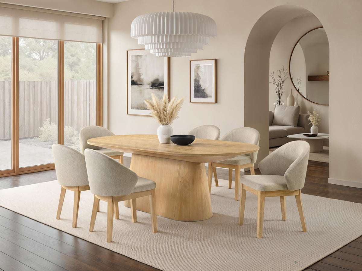 Tottenham Contemporary Dining Collection - Round Cone Pedestal, 84" Rectangular or 88" Oval Table & Upholstered Chairs in Black or Oak