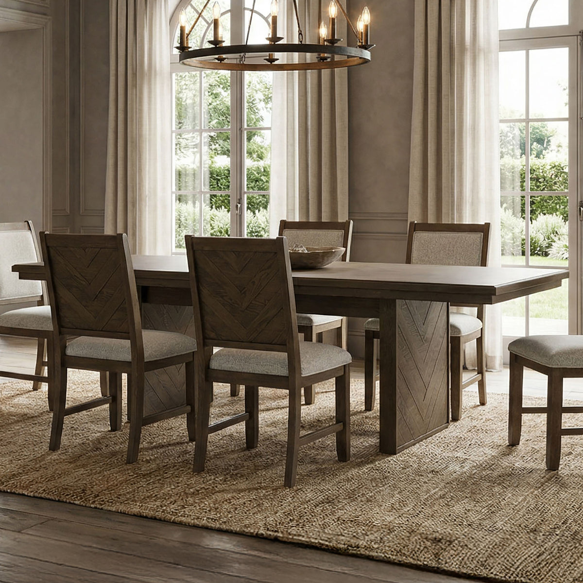Casoria Rustic Extendable Trestle Dining Collection - Chevron Detail Table, Chairs & Sideboard