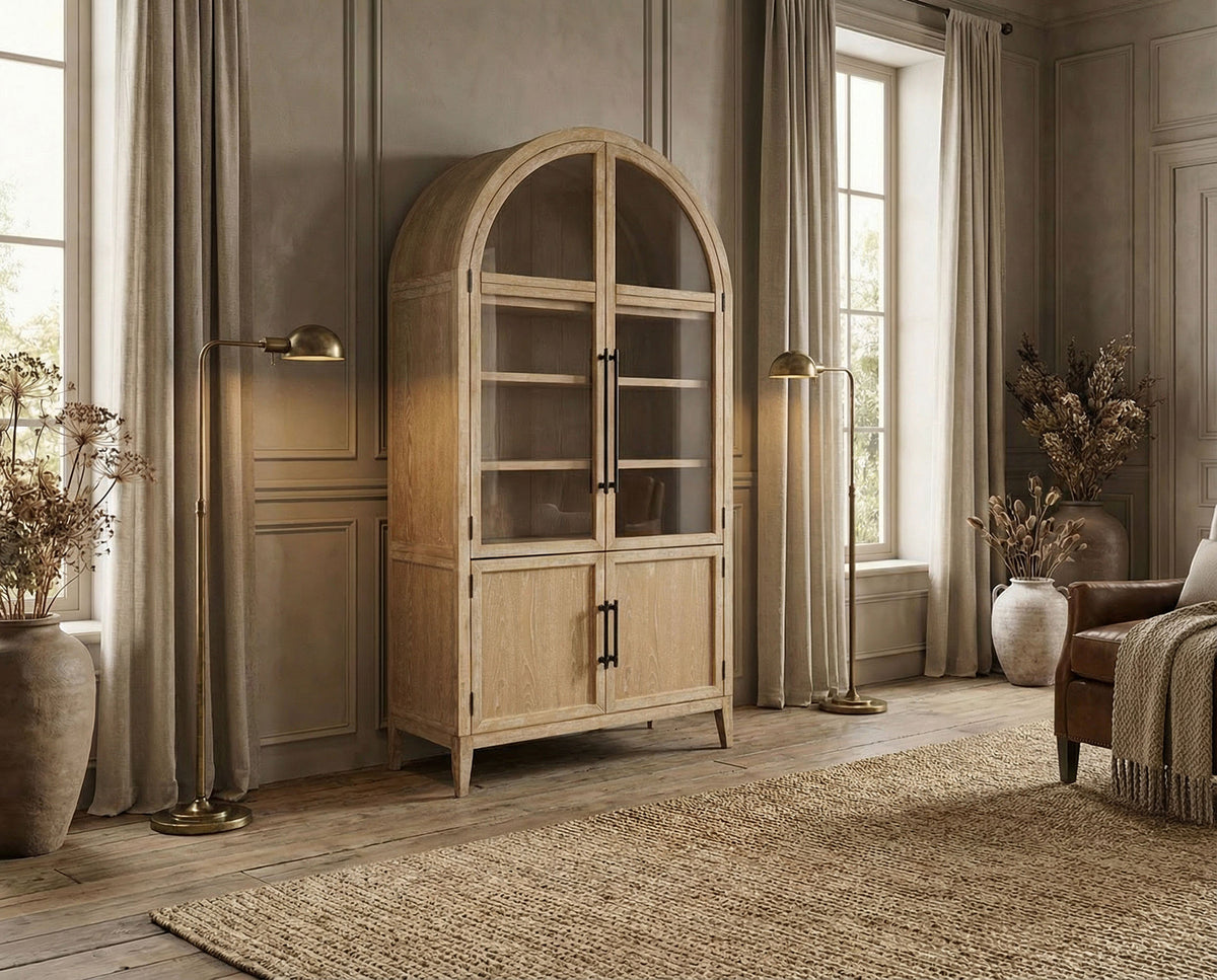 Minster Modern Farmhouse Arched Display Cabinet - Natural