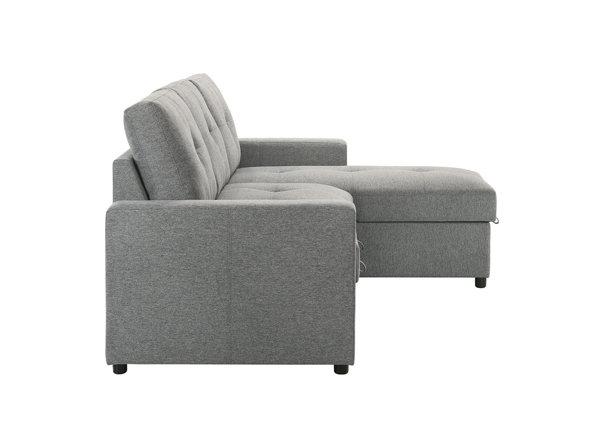 Giorgi Linen-Look Sectional with Pull-Out & Storage Chaise - Floating Legs, Contemporary