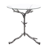 Sarna Round Tempered Glass Side Table with Forged Steel Base - Gunmetal