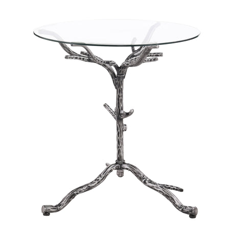 Sarna Round Tempered Glass Side Table with Forged Steel Base - Gunmetal