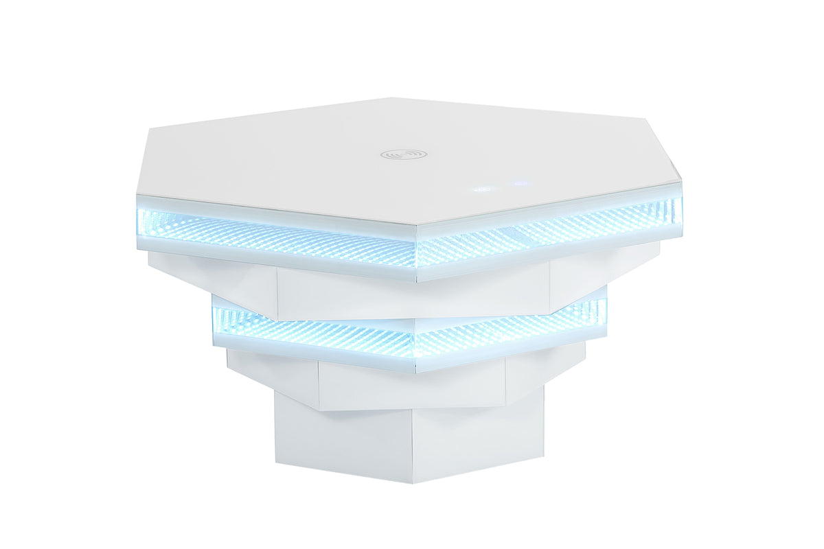 Zeta Hexagon Smart Coffee Table with LED Lights, Bluetooth Speaker & Wireless Charging - 