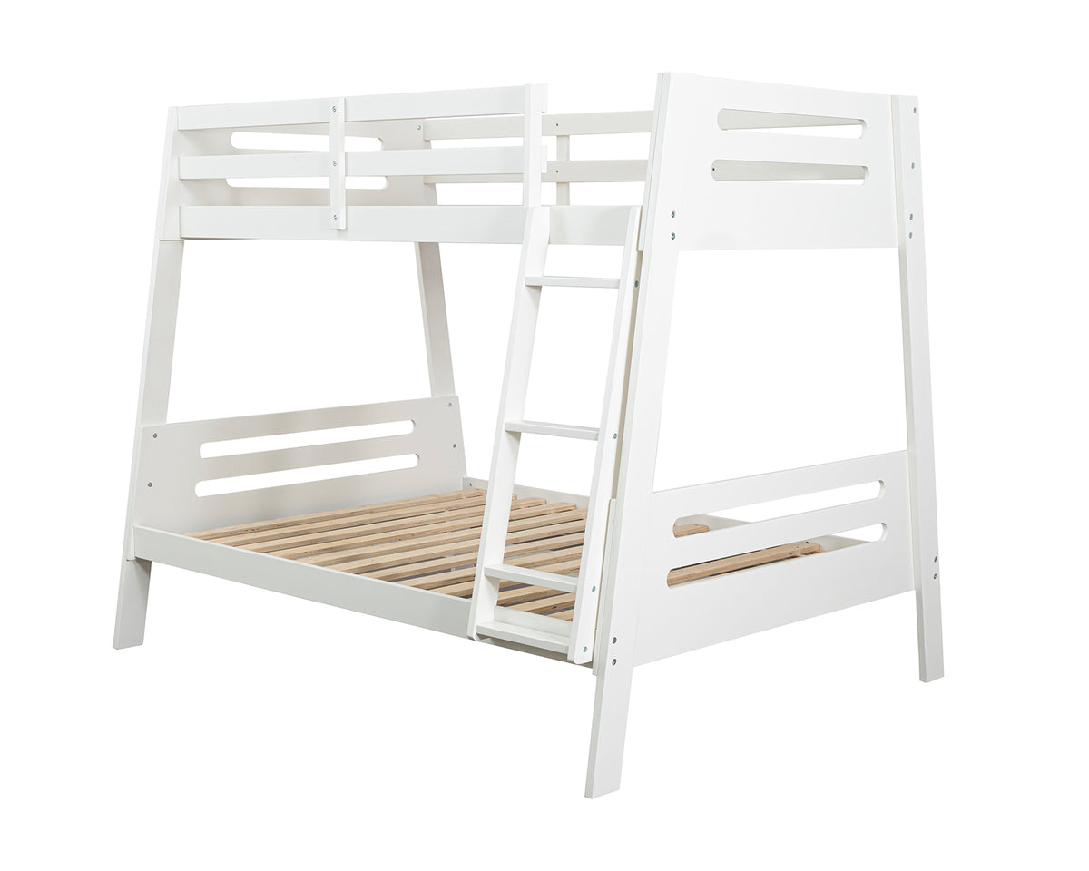 Kallen Contemporary Twin over Full Bunk Bed with Angled Ladder - Solid Pine, Optional Mattresses
