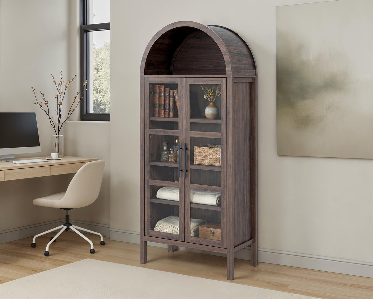 Gateshead 72" Arched Display Cabinet with Glass Doors & Adjustable Shelves - Walnut