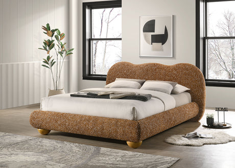 Finamore Upholstered Platform Bed - Terracotta Brown Fabric