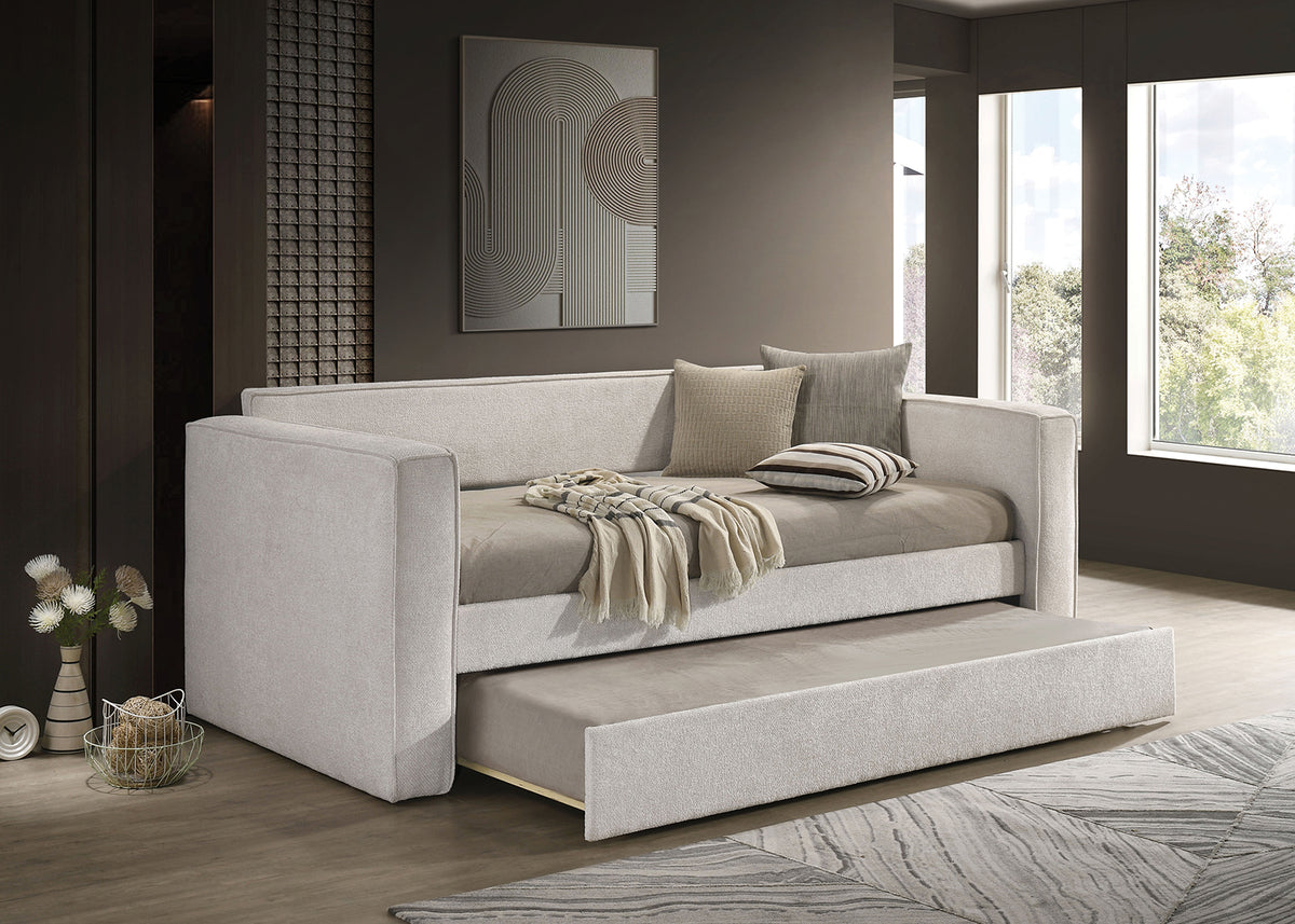 Walsall Upholstered Twin Daybed with Trundle - Pearl White