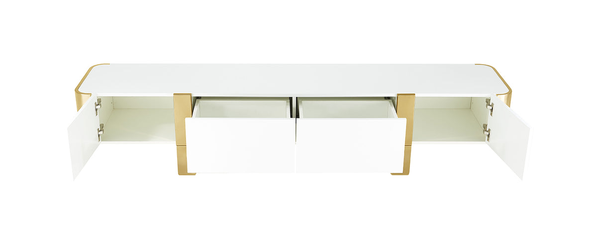 Larvik 79" Contemporary TV Stand - Stainless Steel Frame with Soft-Closing Doors