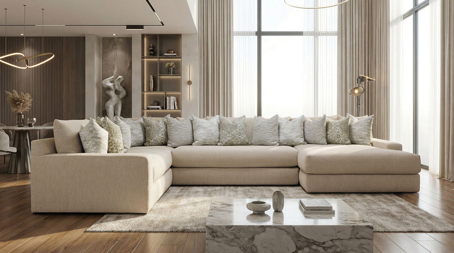 Portslade Transitional Oversized Sectional with Chaise - Deep Seating in Warm Beige