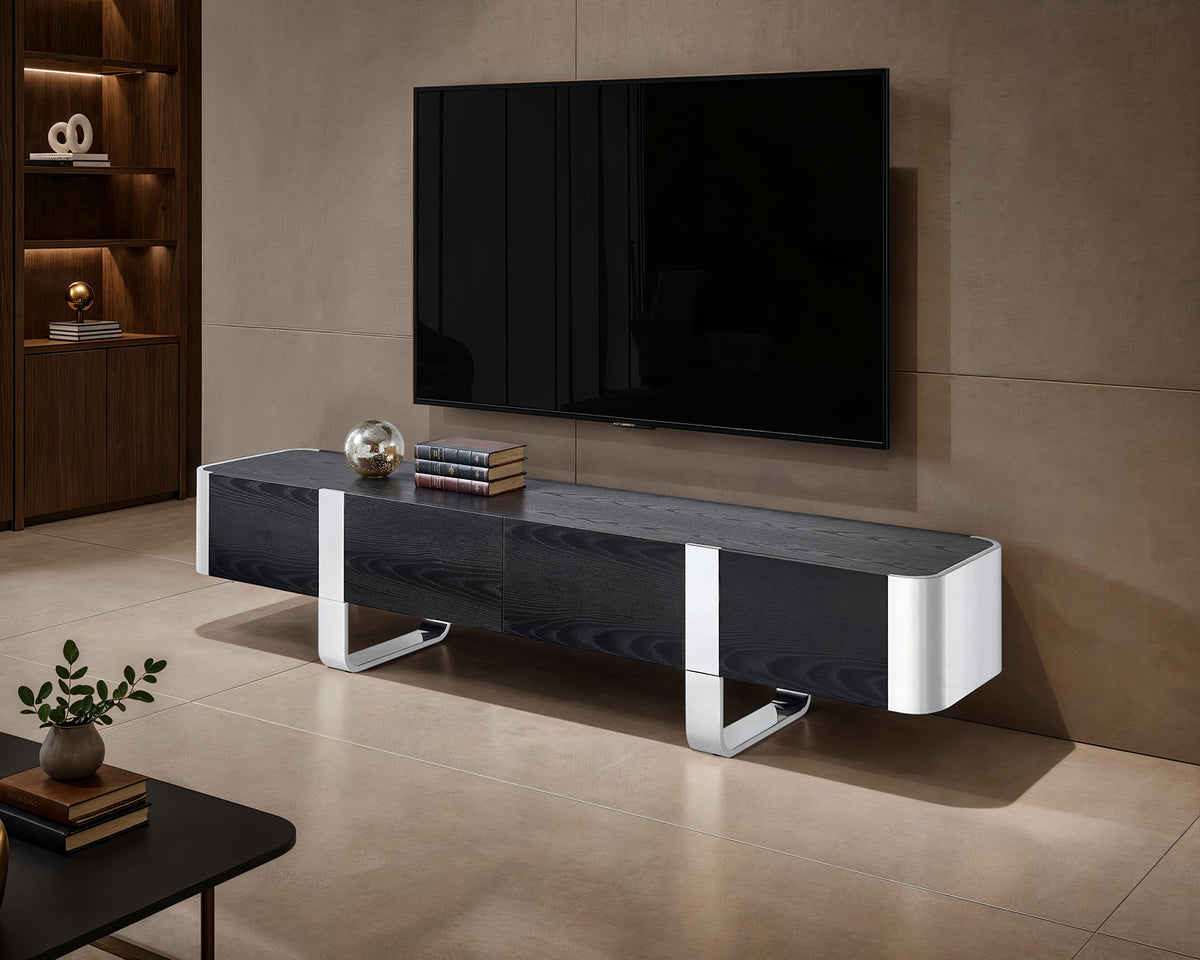 Larvik 79" Contemporary TV Stand - Black with Silver Frame