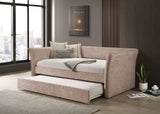 Yuri Contemporary Upholstered Twin Daybed with Trundle - Flared Arms in Beige, Gray, Light Green or Pink Fabric