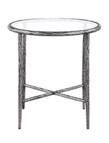 Talva Square Tempered Glass Coffee & End Table with Forged Steel Base - End Table