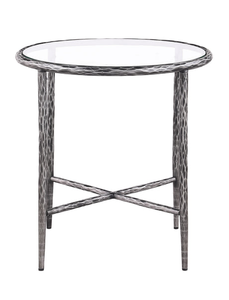 Talva Square Tempered Glass Coffee & End Table with Forged Steel Base - End Table