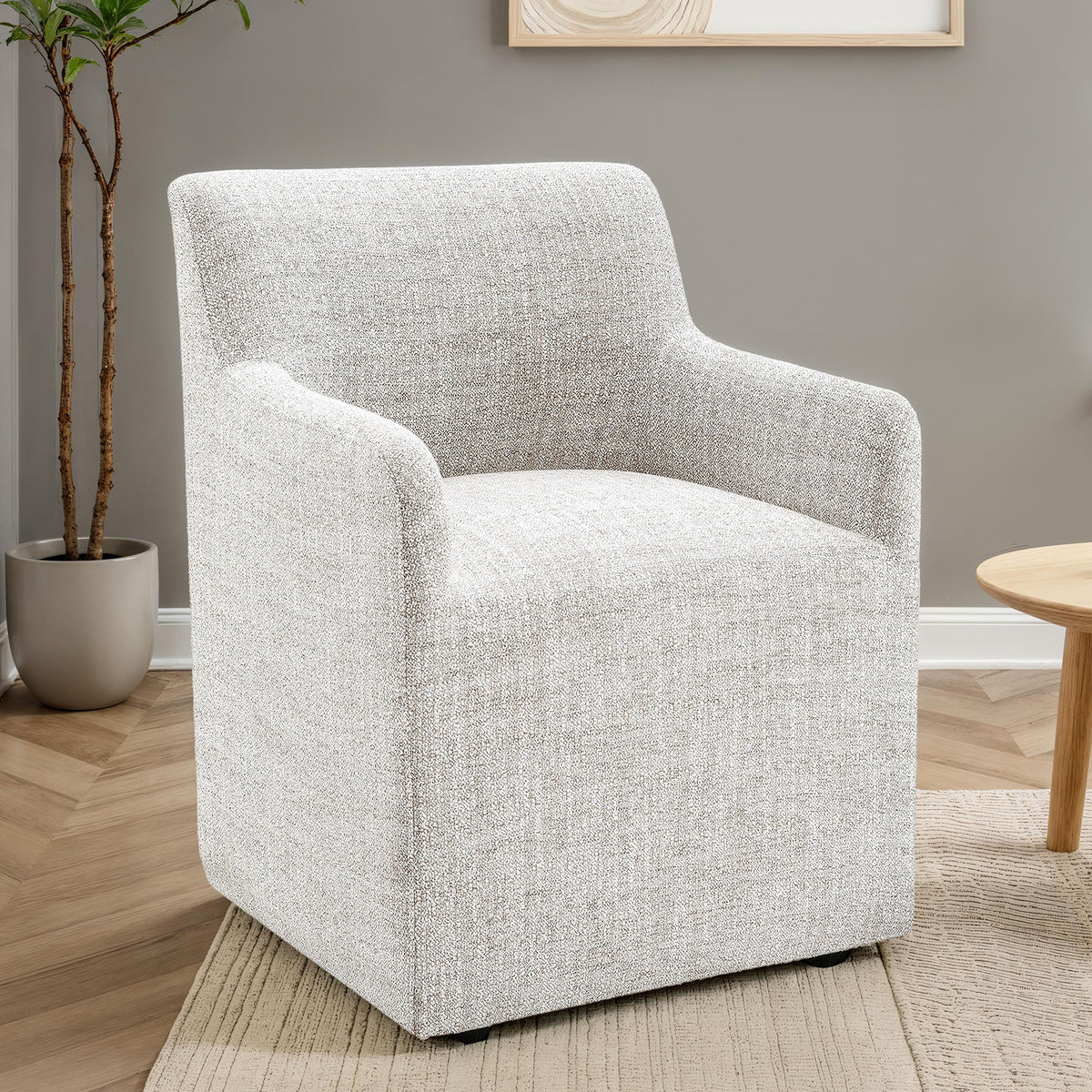 Fico Barrel-Back Upholstered Dining Arm Chair with Casters - Ginger Brown
