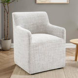 Fico Barrel-Back Upholstered Dining Arm Chair with Casters - Ginger Brown