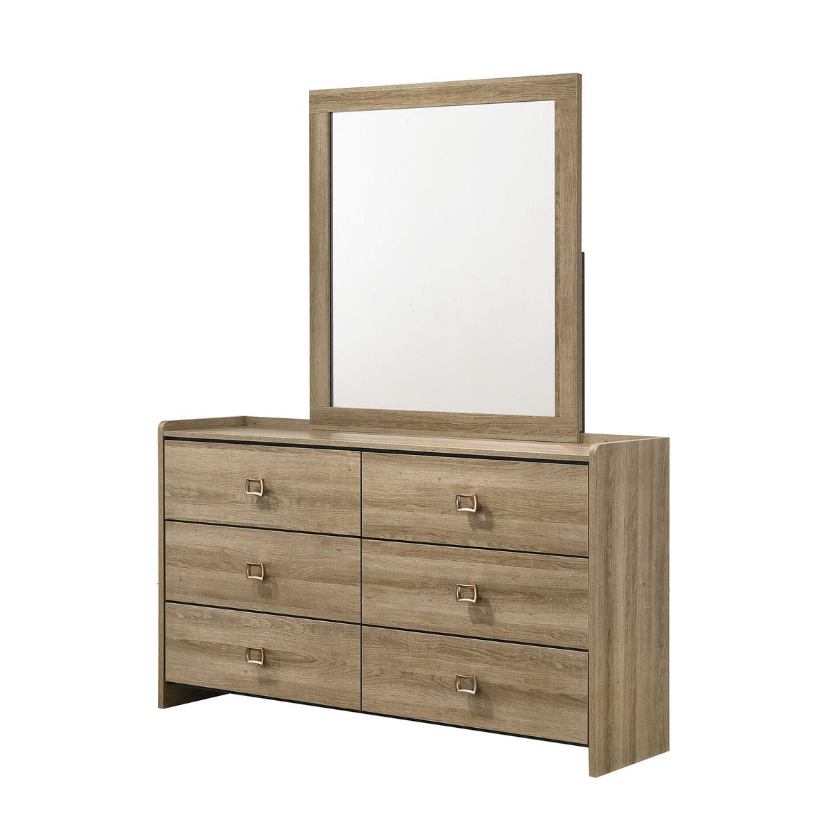 Cadden Contemporary Bed & Bedroom Set with Honey Bronze Curved Pulls - Dresser