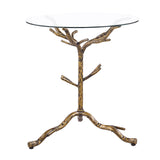 Sarna Round Tempered Glass Side Table with Forged Steel Base - Matte Gold