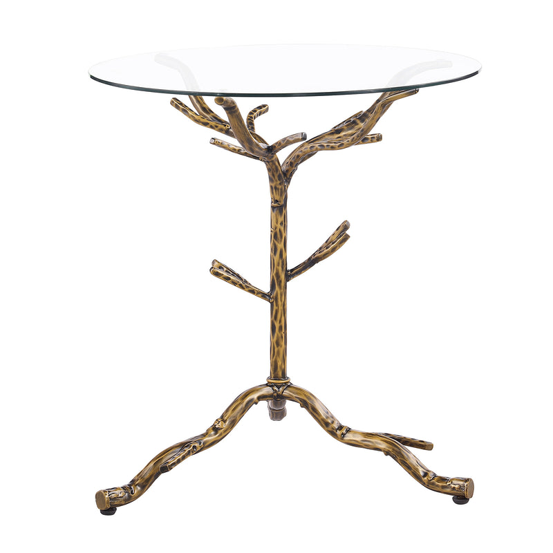 Sarna Round Tempered Glass Side Table with Forged Steel Base - Matte Gold or Gunmetal