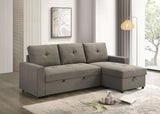 Giorgi Linen-Look Sectional with Pull-Out & Storage Chaise - Floating Legs, Contemporary